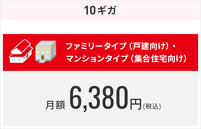 1ギガ ファミリータイプ(戸建向け) マンションタイプ(集合住宅向け)